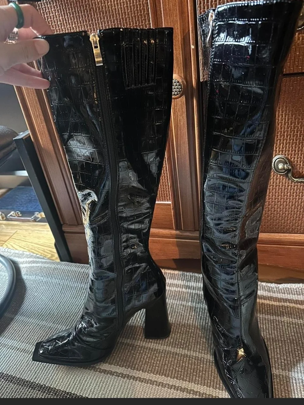 Princess Polly- Croc-Embossed Knee-High Boots